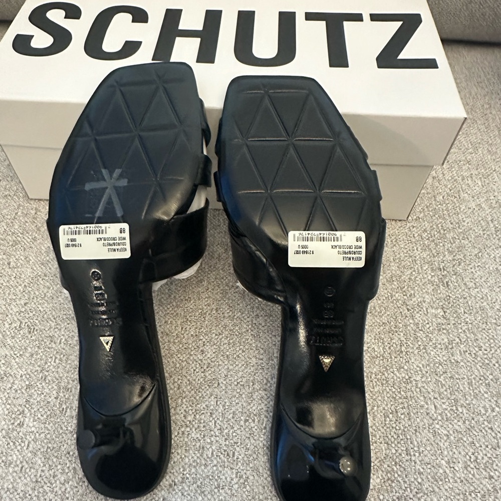 SCHUTZ Black Croc-Embossed Keefa Leather Mules New/ Box & Dustbag Size 8 60mm - Picture 10 of 11